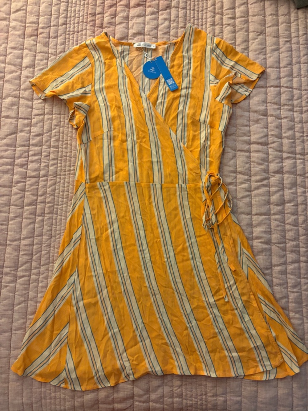 NWT Cupshe Striped Orange & Blue Wrap Midi Dress